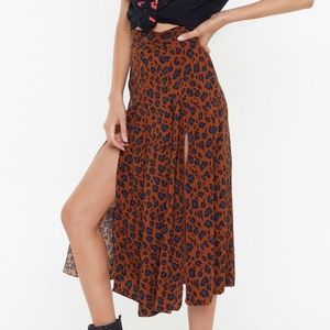 Nasty Gal Leopard Print Double Split Midi Skirt